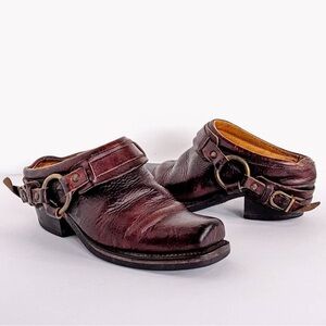 Frye Womens Brown Harness Clog Slip On Biker Boot 70760 Square Toe.